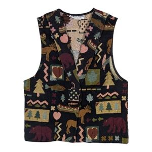 Vtg Eagle River Tapestry Vest Wilderness Camping Folk Art Forest Boho Size 14